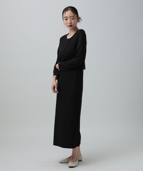 LEPSIM(レプシィム)の「シアーカーディガン*キャミワンピース《2点セット》 667871(ワンピース・レディース・ブラック/チャコールグレー・FREE)」の4枚目の写真
