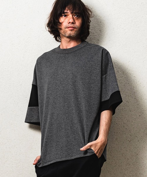 CAMBIO(カンビオ)の「mt10470- Asymmetry Switch Cut sew デザインTシャツ(S69026cmb)(Tシャツ/カットソー・メンズ・キナリ/ベージュ系その他/ブラック×グレー/チャコールグレー×ブラック・L/M/S)」の4枚目の写真