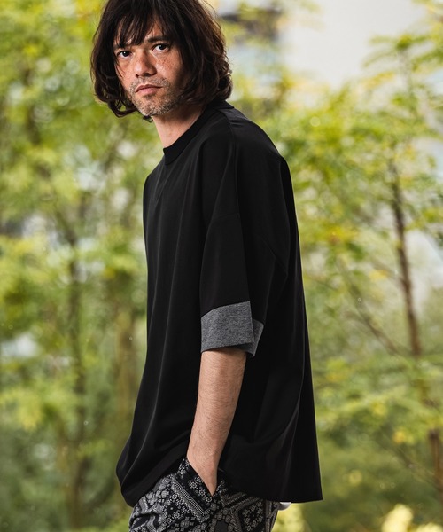 CAMBIO(カンビオ)の「mt10470- Asymmetry Switch Cut sew デザインTシャツ(S69026cmb)(Tシャツ/カットソー・メンズ・キナリ/ベージュ系その他/ブラック×グレー/チャコールグレー×ブラック・L/M/S)」の3枚目の写真