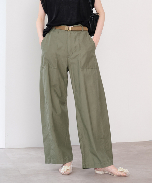 U by SPICK&SPAN(ユーバイスピックアンドスパン)の「コットンリネンバレルレッグルーズベイカーパンツ(カーゴパンツ・レディース・ベージュ/ネイビー/カーキ・38/36)」の3枚目の写真