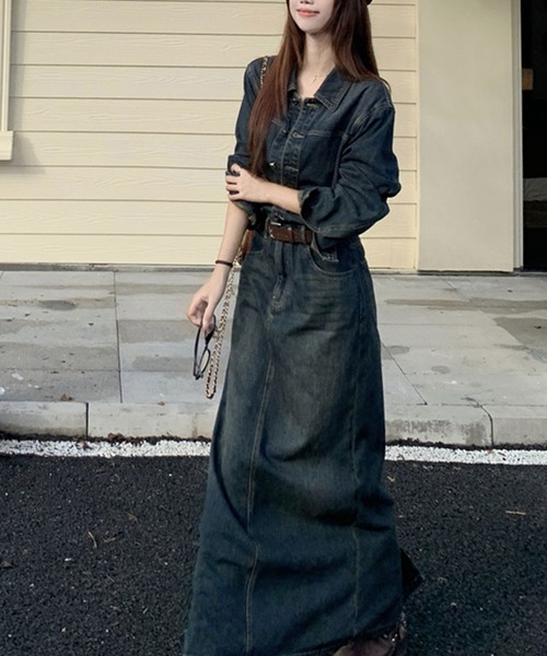 LAFFMO(ラフモ)の「ベルト付きデニムシャツワンピース(セットアップ・レディース・ダークブルー・M/L)」の6枚目の写真