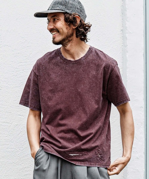 CAMBIO（カンビオ）の「mt10486- Pigment dye Distressed Short Sleeve Cut sew Tシャツ(S601126cmb)（Tシャツ/カットソー・メンズ・ブラック/グリーン/レッド/ライトグレー・L/M/S）」の4枚目の写真