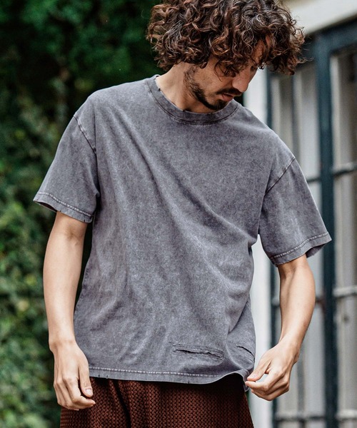 CAMBIO（カンビオ）の「mt10486- Pigment dye Distressed Short Sleeve Cut sew Tシャツ(S601126cmb)（Tシャツ/カットソー・メンズ・ブラック/グリーン/レッド/ライトグレー・L/M/S）」の3枚目の写真