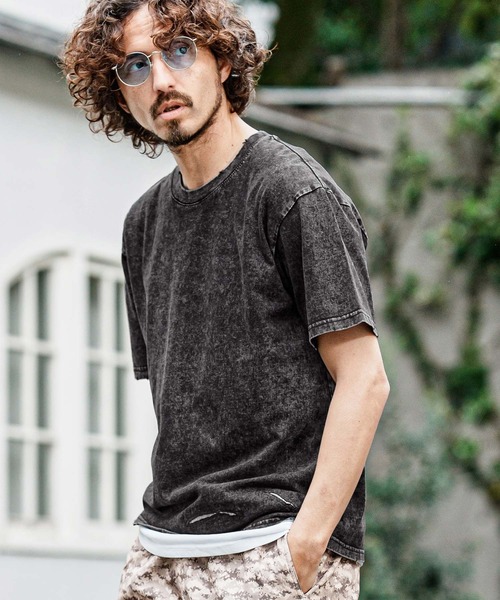 CAMBIO（カンビオ）の「mt10486- Pigment dye Distressed Short Sleeve Cut sew Tシャツ(S601126cmb)（Tシャツ/カットソー・メンズ・ブラック/グリーン/レッド/ライトグレー・L/M/S）」の5枚目の写真