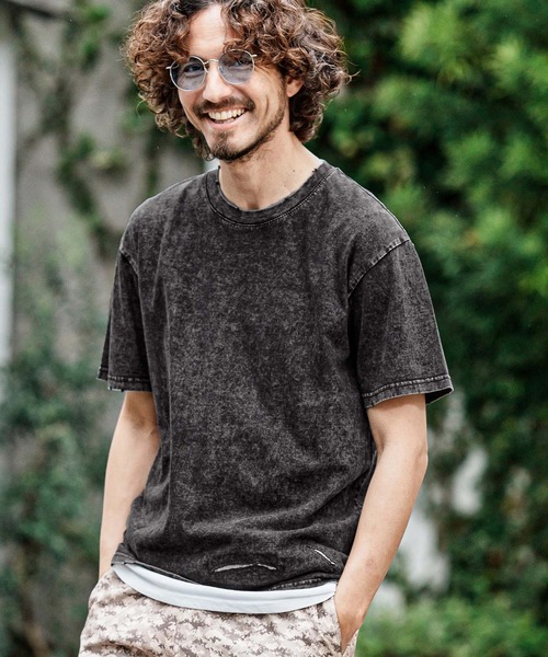 CAMBIO（カンビオ）の「mt10486- Pigment dye Distressed Short Sleeve Cut sew Tシャツ(S601126cmb)（Tシャツ/カットソー・メンズ・ブラック/グリーン/レッド/ライトグレー・L/M/S）」の6枚目の写真