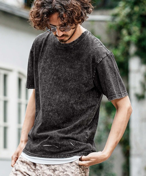 CAMBIO（カンビオ）の「mt10486- Pigment dye Distressed Short Sleeve Cut sew Tシャツ(S601126cmb)（Tシャツ/カットソー・メンズ・ブラック/グリーン/レッド/ライトグレー・L/M/S）」の7枚目の写真