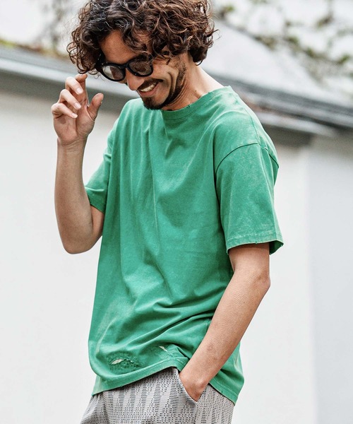 CAMBIO（カンビオ）の「mt10486- Pigment dye Distressed Short Sleeve Cut sew Tシャツ(S601126cmb)（Tシャツ/カットソー・メンズ・ブラック/グリーン/レッド/ライトグレー・L/M/S）」の14枚目の写真