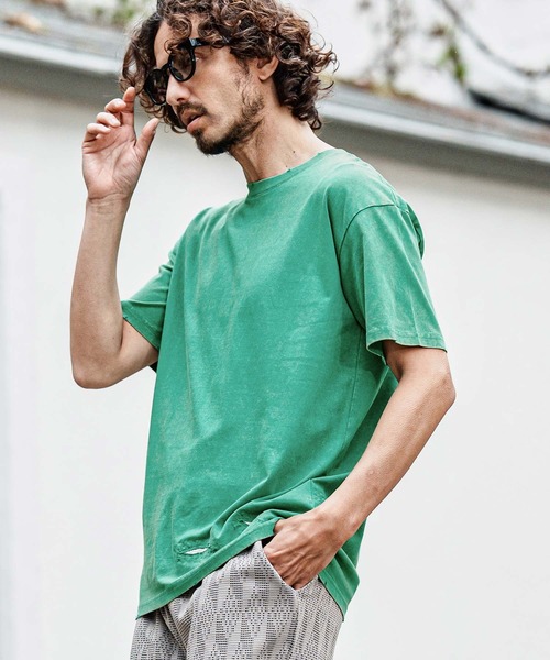 CAMBIO（カンビオ）の「mt10486- Pigment dye Distressed Short Sleeve Cut sew Tシャツ(S601126cmb)（Tシャツ/カットソー・メンズ・ブラック/グリーン/レッド/ライトグレー・L/M/S）」の15枚目の写真