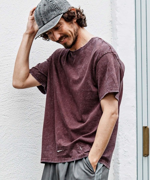 CAMBIO（カンビオ）の「mt10486- Pigment dye Distressed Short Sleeve Cut sew Tシャツ(S601126cmb)（Tシャツ/カットソー・メンズ・ブラック/グリーン/レッド/ライトグレー・L/M/S）」の21枚目の写真