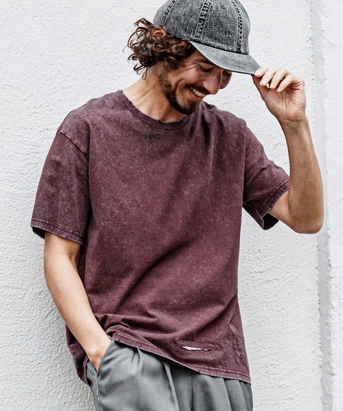CAMBIO（カンビオ）の「mt10486- Pigment dye Distressed Short Sleeve Cut sew Tシャツ(S601126cmb)（Tシャツ/カットソー・メンズ・ブラック/グリーン/レッド/ライトグレー・L/M/S）」の22枚目の写真