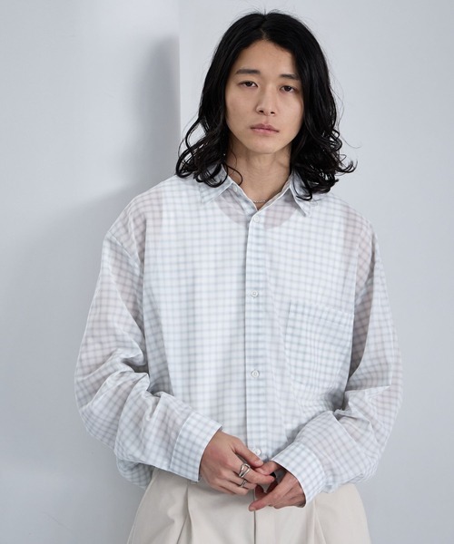 RAGEBLUE(レイジブルー)の「Sheer Check Pattern Shirt / シアーチェックシャツ(シャツ/ブラウス・メンズ・グリーン/その他5/ライトブルー/ブラック・LARGE/MEDIUM)」の1枚目の写真