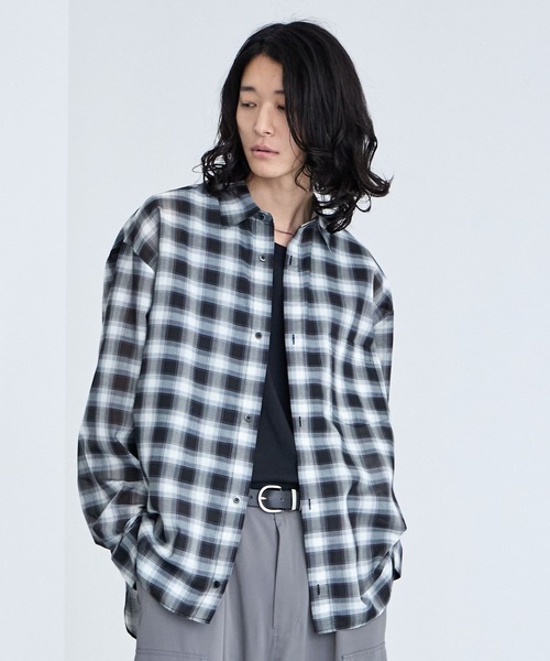 RAGEBLUE(レイジブルー)の「Sheer Check Pattern Shirt / シアーチェックシャツ(シャツ/ブラウス・メンズ・グリーン/その他5/ライトブルー/ブラック・LARGE/MEDIUM)」の2枚目の写真