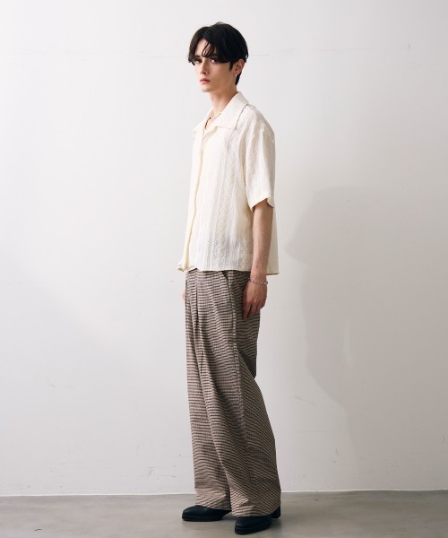 Shoowtime(ショウタイム)の「Tuck check wide slacks / タックチェックワイドスラックス(スラックス・メンズ・クリーム・MEDIUM/LARGE/X-LARGE)」の2枚目の写真