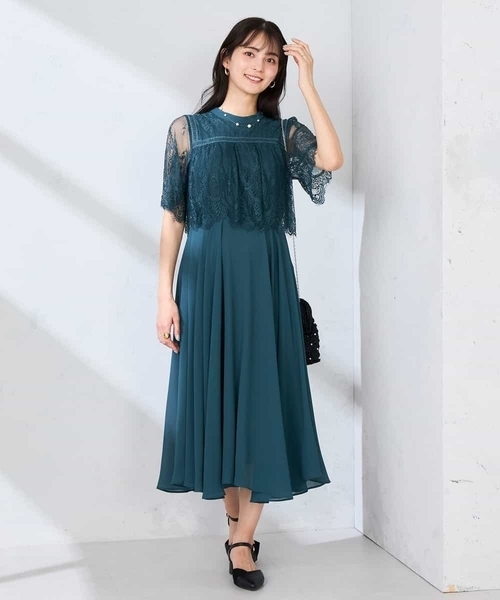 a.v.v(アーヴェヴェ)の「【結婚式/お呼ばれに】レースドッキングワンピース(ワンピース・レディース・ネイビー/ピンク/グリーン・38/36/40)」の2枚目の写真