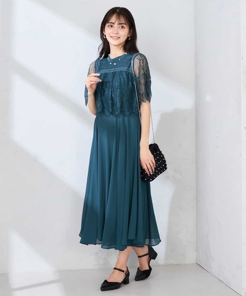 a.v.v(アーヴェヴェ)の「【結婚式/お呼ばれに】レースドッキングワンピース(ワンピース・レディース・ネイビー/ピンク/グリーン・38/36/40)」の8枚目の写真