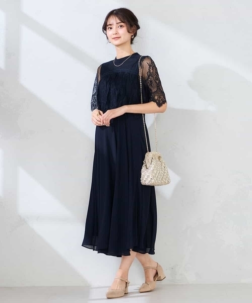 a.v.v(アーヴェヴェ)の「【結婚式/お呼ばれに】レースドッキングワンピース(ワンピース・レディース・ネイビー/ピンク/グリーン・38/36/40)」の11枚目の写真