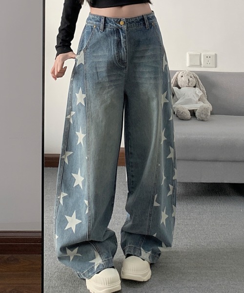 FAVORITO(ファヴォリート)の「プリントリラックスデニムパンツ(デニムパンツ・レディース・ダークブルー/ライトブルー・S/L/M)」の5枚目の写真