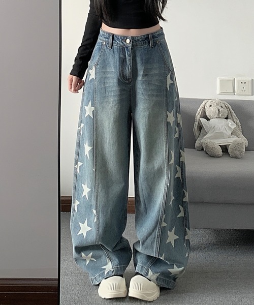 FAVORITO(ファヴォリート)の「プリントリラックスデニムパンツ(デニムパンツ・レディース・ダークブルー/ライトブルー・S/L/M)」の6枚目の写真