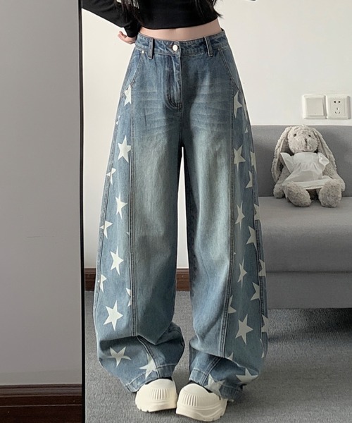 FAVORITO(ファヴォリート)の「プリントリラックスデニムパンツ(デニムパンツ・レディース・ダークブルー/ライトブルー・S/L/M)」の7枚目の写真