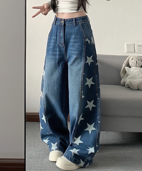 FAVORITO(ファヴォリート)の「プリントリラックスデニムパンツ(デニムパンツ・レディース・ダークブルー/ライトブルー・S/L/M)」の14枚目の写真