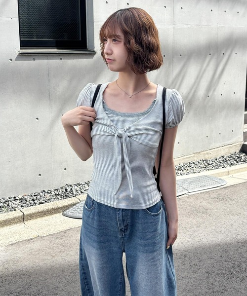 frunco（フランコ）の「リボンボーダーTシャツ（Tシャツ/カットソー・レディース・グレー/ブラック/ライトグレー・FREE）」の10枚目の写真