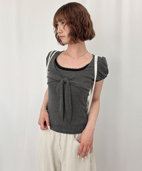 frunco（フランコ）の「リボンボーダーTシャツ（Tシャツ/カットソー・レディース・グレー/ブラック/ライトグレー・FREE）」の19枚目の写真