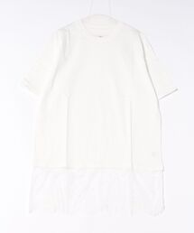 【C-FORT POINT/フォートポイント】【1枚でサマになる上品Tシャツ】裾レースチュニックＴシャツ 綿100% 体型カバー 重ね着風 裾コンシャス 華やか