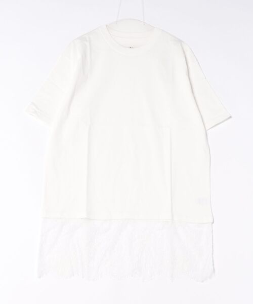 fort point(フォーポイント)の「【C-FORT POINT/フォートポイント】【1枚でサマになる上品Tシャツ】裾レースチュニックTシャツ 綿100% 体型カバー 重ね着風 裾コンシャス 華やか(Tシャツ/カットソー・レディース・ブラック/オフホワイト・FREE)」の1枚目の写真