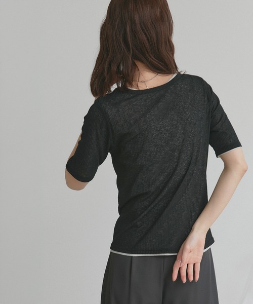 ad thie(アドティエ)の「シアー リブ ヘンリーネック トップス(Tシャツ/カットソー・レディース・ブラック/ピンク/ライトグレー・FREE)」の14枚目の写真