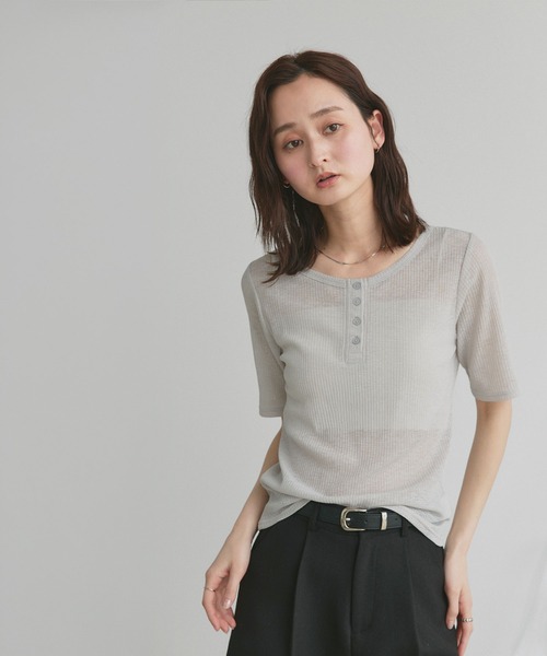ad thie(アドティエ)の「シアー リブ ヘンリーネック トップス(Tシャツ/カットソー・レディース・ブラック/ピンク/ライトグレー・FREE)」の20枚目の写真