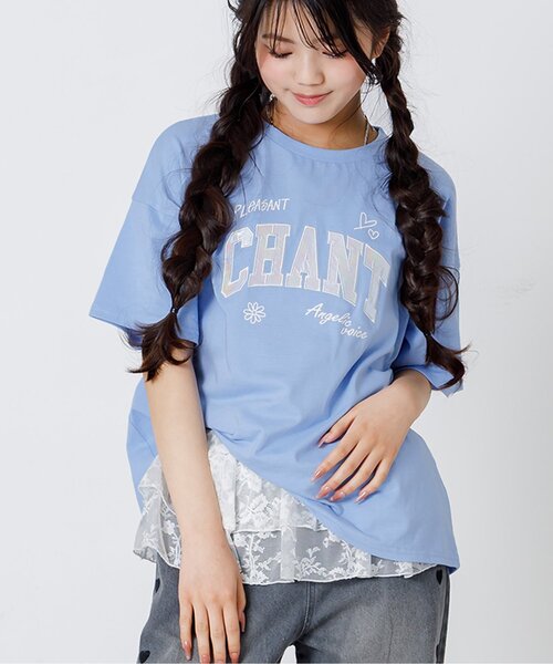 algy(アルジー)の「サテンアップリケロゴBIG半袖Tシャツ(Tシャツ/カットソー・キッズ・オフホワイト/サックスブルー/ピンク・160/150/140/130)」の1枚目の写真