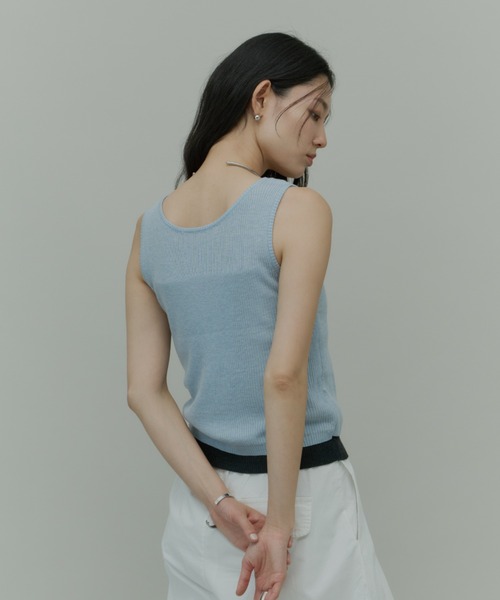 Plumel(プルメル)の「Bi-color Layered Tank Top / バイカラーレイヤードタンクトップ(Tシャツ/カットソー・レディース・ホワイト/ライトブルー/グレー・MEDIUM)」の6枚目の写真