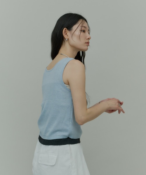 Plumel(プルメル)の「Bi-color Layered Tank Top / バイカラーレイヤードタンクトップ(Tシャツ/カットソー・レディース・ホワイト/ライトブルー/グレー・MEDIUM)」の5枚目の写真