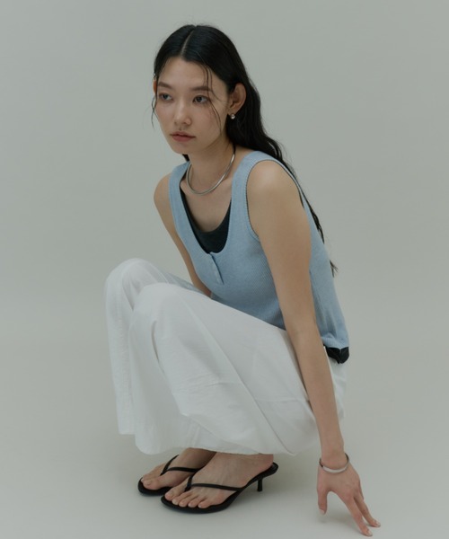 Plumel(プルメル)の「Bi-color Layered Tank Top / バイカラーレイヤードタンクトップ(Tシャツ/カットソー・レディース・ホワイト/ライトブルー/グレー・MEDIUM)」の4枚目の写真