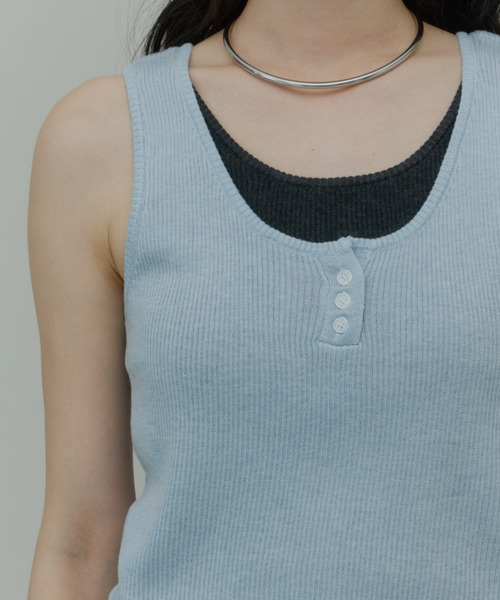 Plumel(プルメル)の「Bi-color Layered Tank Top / バイカラーレイヤードタンクトップ(Tシャツ/カットソー・レディース・ホワイト/ライトブルー/グレー・MEDIUM)」の7枚目の写真