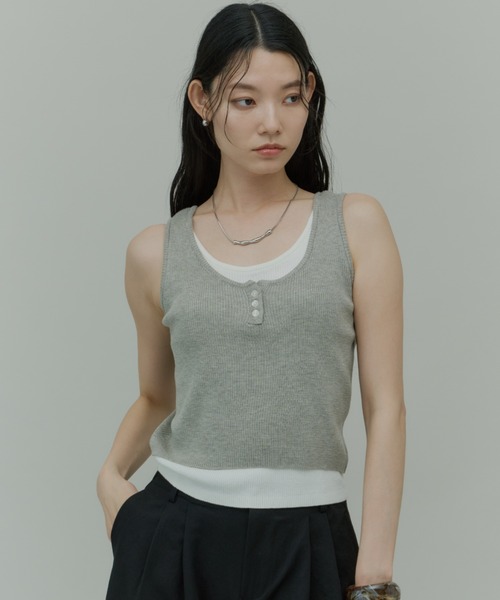 Plumel(プルメル)の「Bi-color Layered Tank Top / バイカラーレイヤードタンクトップ(Tシャツ/カットソー・レディース・ホワイト/ライトブルー/グレー・MEDIUM)」の21枚目の写真