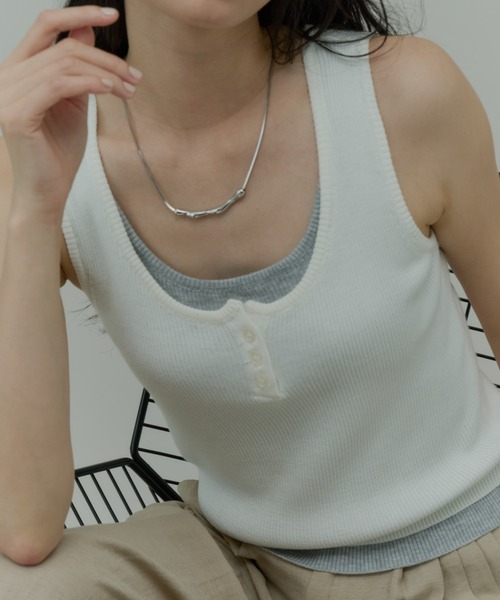 Plumel(プルメル)の「Bi-color Layered Tank Top / バイカラーレイヤードタンクトップ(Tシャツ/カットソー・レディース・ホワイト/ライトブルー/グレー・MEDIUM)」の19枚目の写真