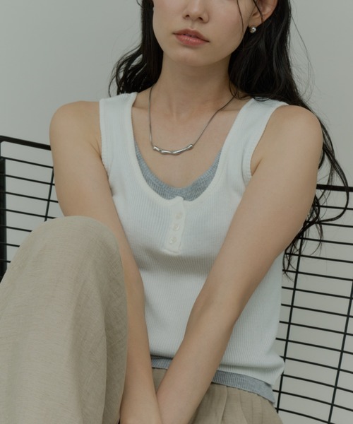 Plumel(プルメル)の「Bi-color Layered Tank Top / バイカラーレイヤードタンクトップ(Tシャツ/カットソー・レディース・ホワイト/ライトブルー/グレー・MEDIUM)」の17枚目の写真