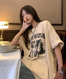 オーバーサイズCATプリントTシャツ