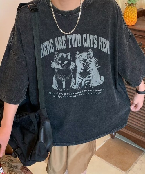 Ressaca（レサーカ）の「オーバーサイズCATプリントTシャツ（Tシャツ/カットソー・メンズ・ブラック/ベージュ・L/XL/M）」の8枚目の写真