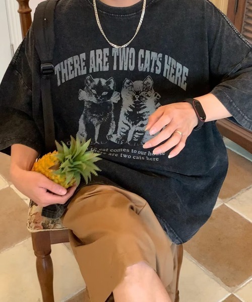 Ressaca（レサーカ）の「オーバーサイズCATプリントTシャツ（Tシャツ/カットソー・メンズ・ブラック/ベージュ・L/XL/M）」の7枚目の写真