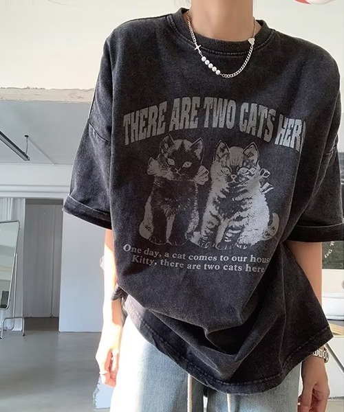 Ressaca（レサーカ）の「オーバーサイズCATプリントTシャツ（Tシャツ/カットソー・メンズ・ブラック/ベージュ・L/XL/M）」の9枚目の写真