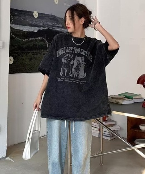 Ressaca（レサーカ）の「オーバーサイズCATプリントTシャツ（Tシャツ/カットソー・メンズ・ブラック/ベージュ・L/XL/M）」の10枚目の写真