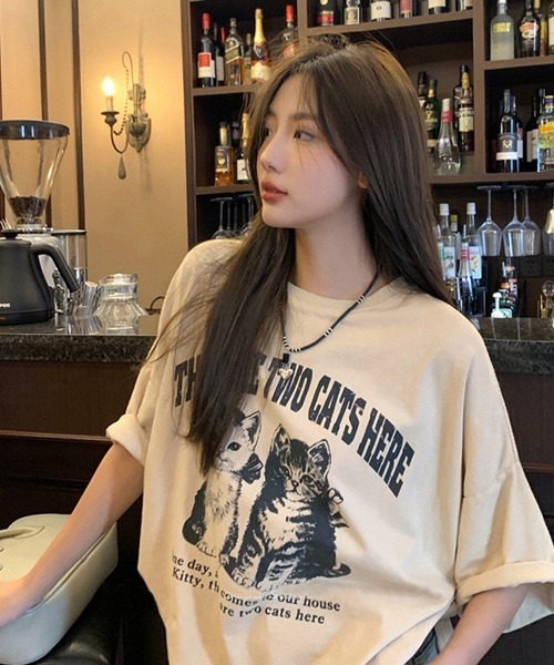 Ressaca（レサーカ）の「オーバーサイズCATプリントTシャツ（Tシャツ/カットソー・メンズ・ブラック/ベージュ・L/XL/M）」の18枚目の写真