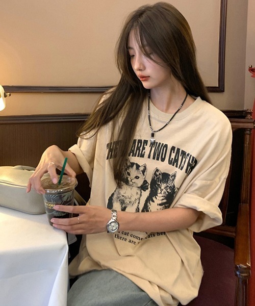 Ressaca（レサーカ）の「オーバーサイズCATプリントTシャツ（Tシャツ/カットソー・メンズ・ブラック/ベージュ・L/XL/M）」の17枚目の写真