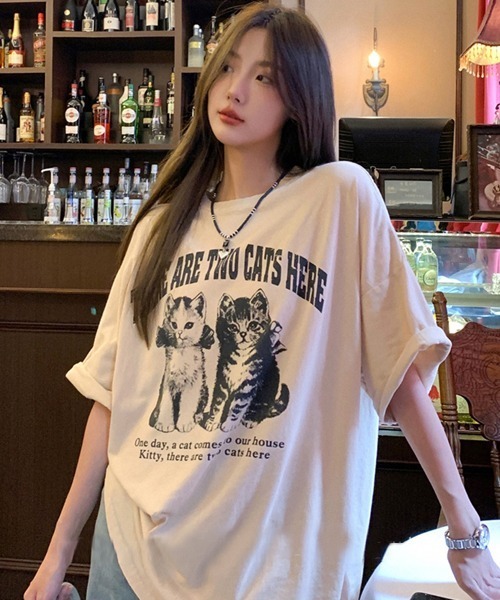 Ressaca（レサーカ）の「オーバーサイズCATプリントTシャツ（Tシャツ/カットソー・メンズ・ブラック/ベージュ・L/XL/M）」の16枚目の写真