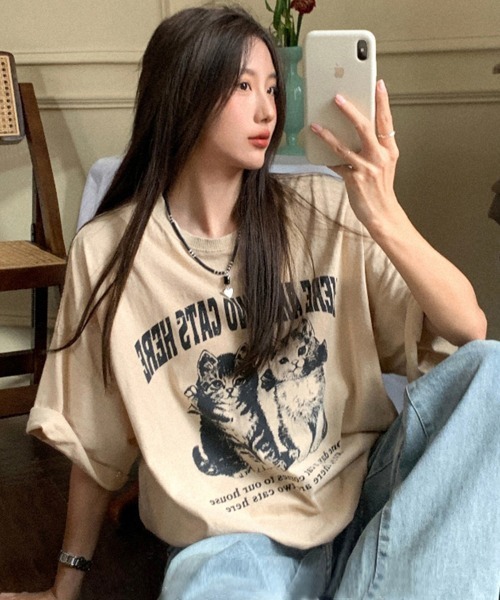 Ressaca（レサーカ）の「オーバーサイズCATプリントTシャツ（Tシャツ/カットソー・メンズ・ブラック/ベージュ・L/XL/M）」の15枚目の写真