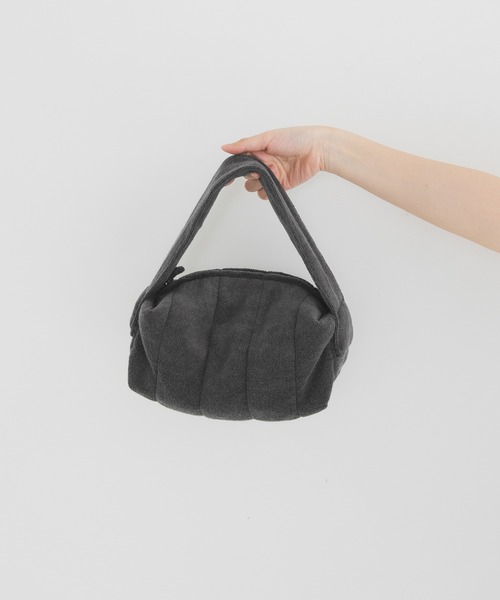 KBF（ケイビーエフ）の「パイルミニBAG（ハンドバッグ・レディース・チャコールグレー/ピンク・ONE）」の3枚目の写真