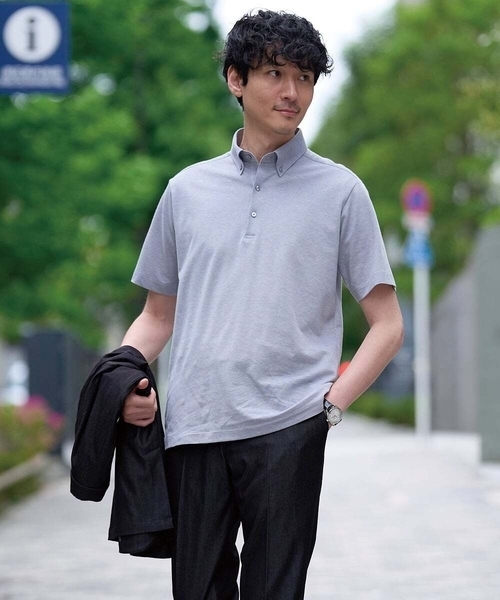 a.v.v(アーヴェヴェ)の「【吸水速乾 / クールビズ】ボタンダウン ポロシャツ / ALTMA(アルティマ)(Tシャツ/カットソー・メンズ・ライトグレー/ブルー・48/50/46)」の13枚目の写真
