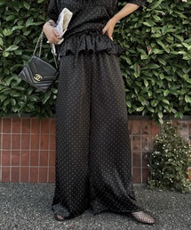 WILLFULLY | ruffle waist satin polka dot relax PT(その他パンツ)